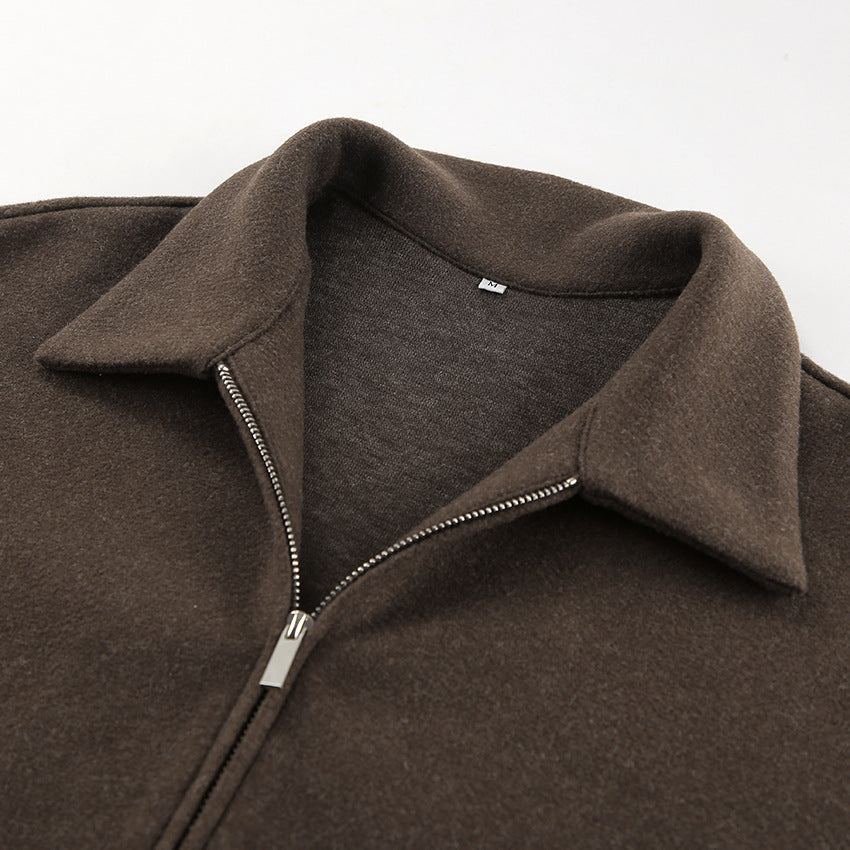 Brown Zip Up Short Jacket with Long Sleeves for Women - Rosalinda