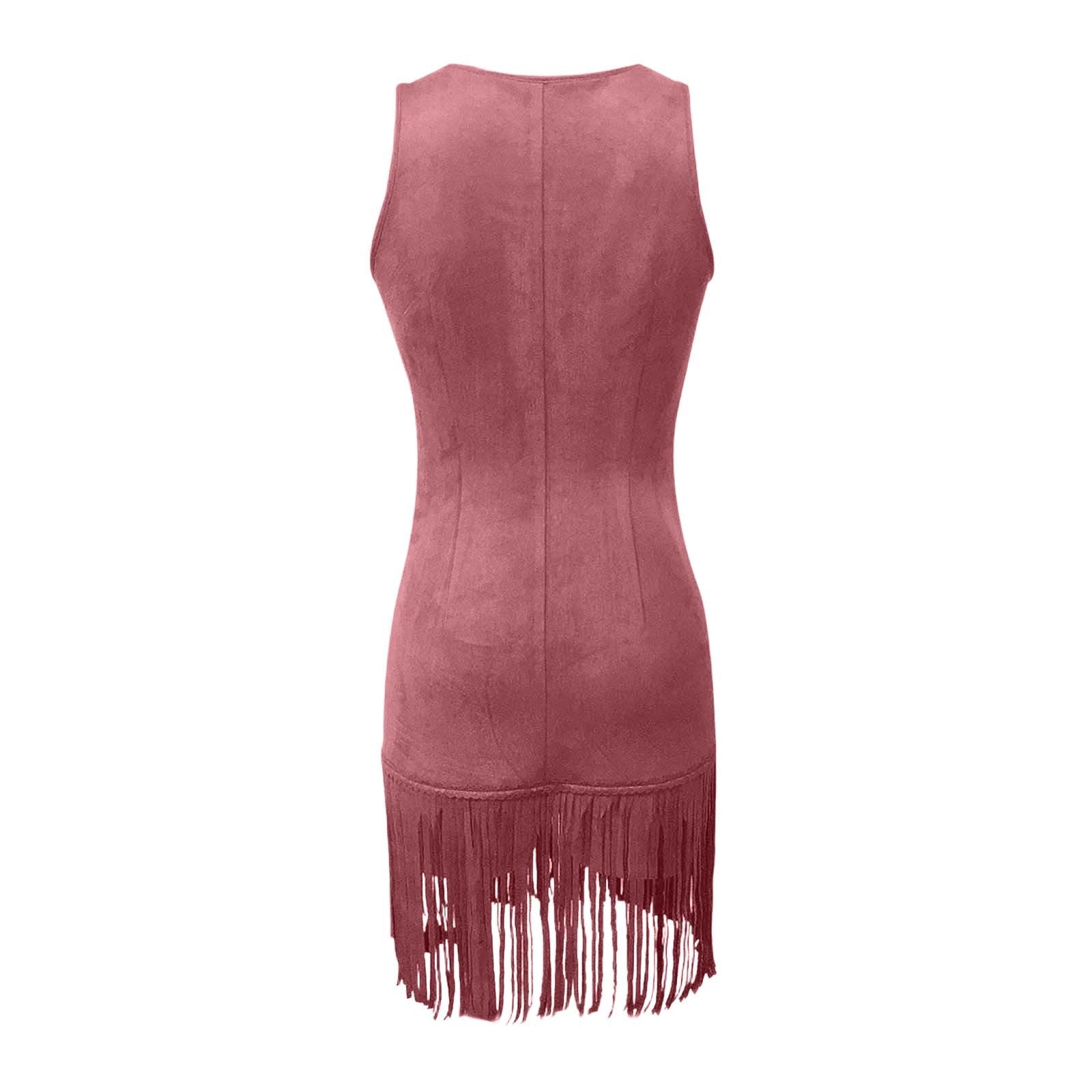 Fringe Suede Mini Dress with Buttons for Women - Clara