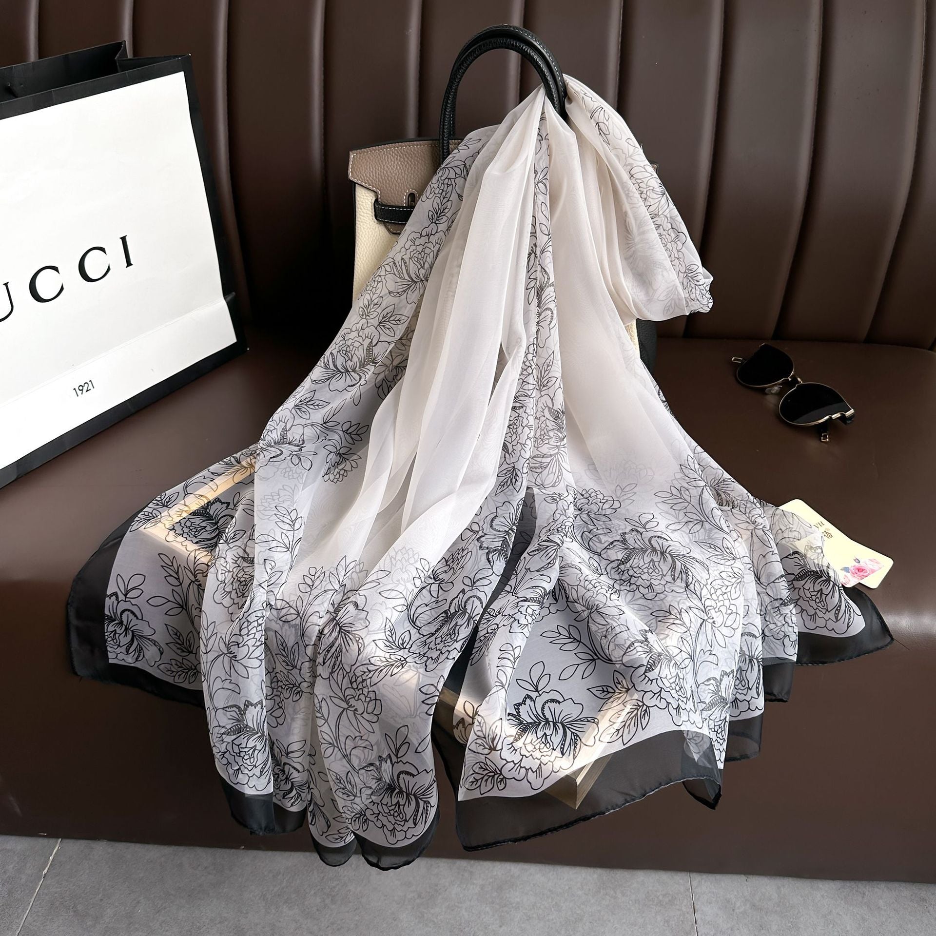 Silk Floral Print Chiffon Scarf for Women - Rosaria