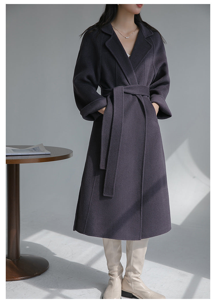 Long Belted Wool Coat for Women - Lia