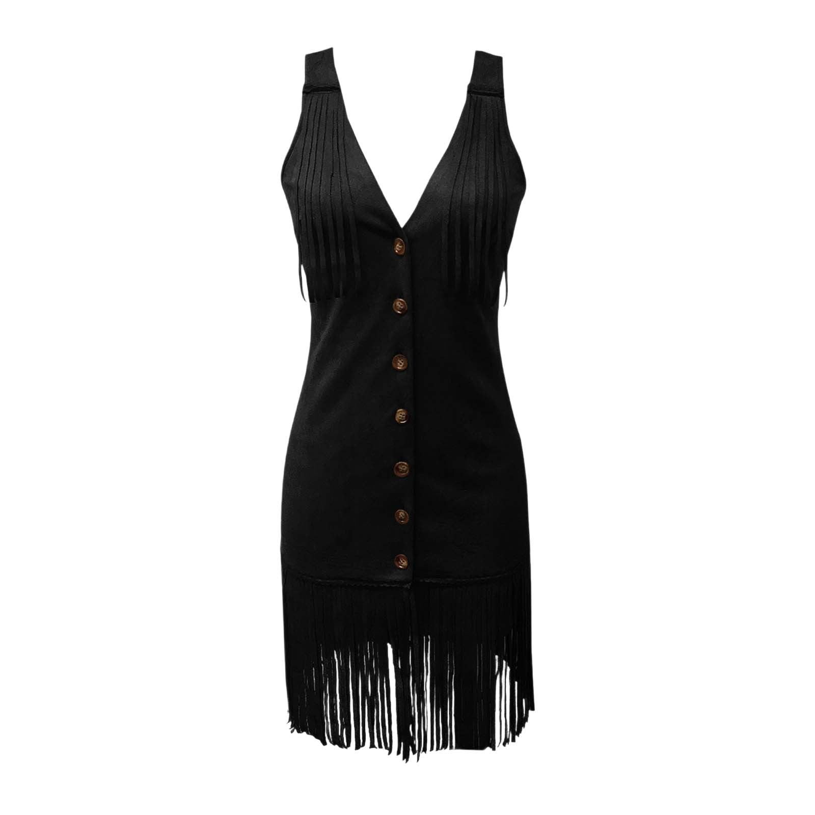 Fringe Suede Mini Dress with Buttons for Women - Clara