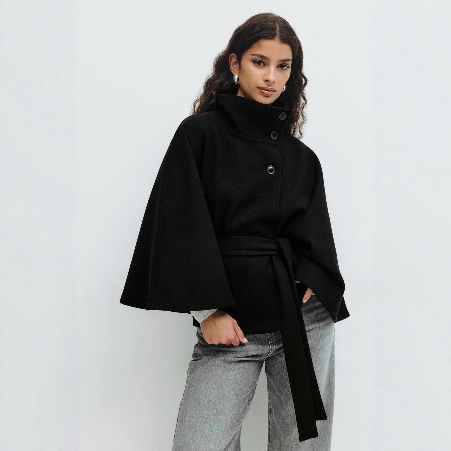 Women's High Collar Coat | Wide Sleeves