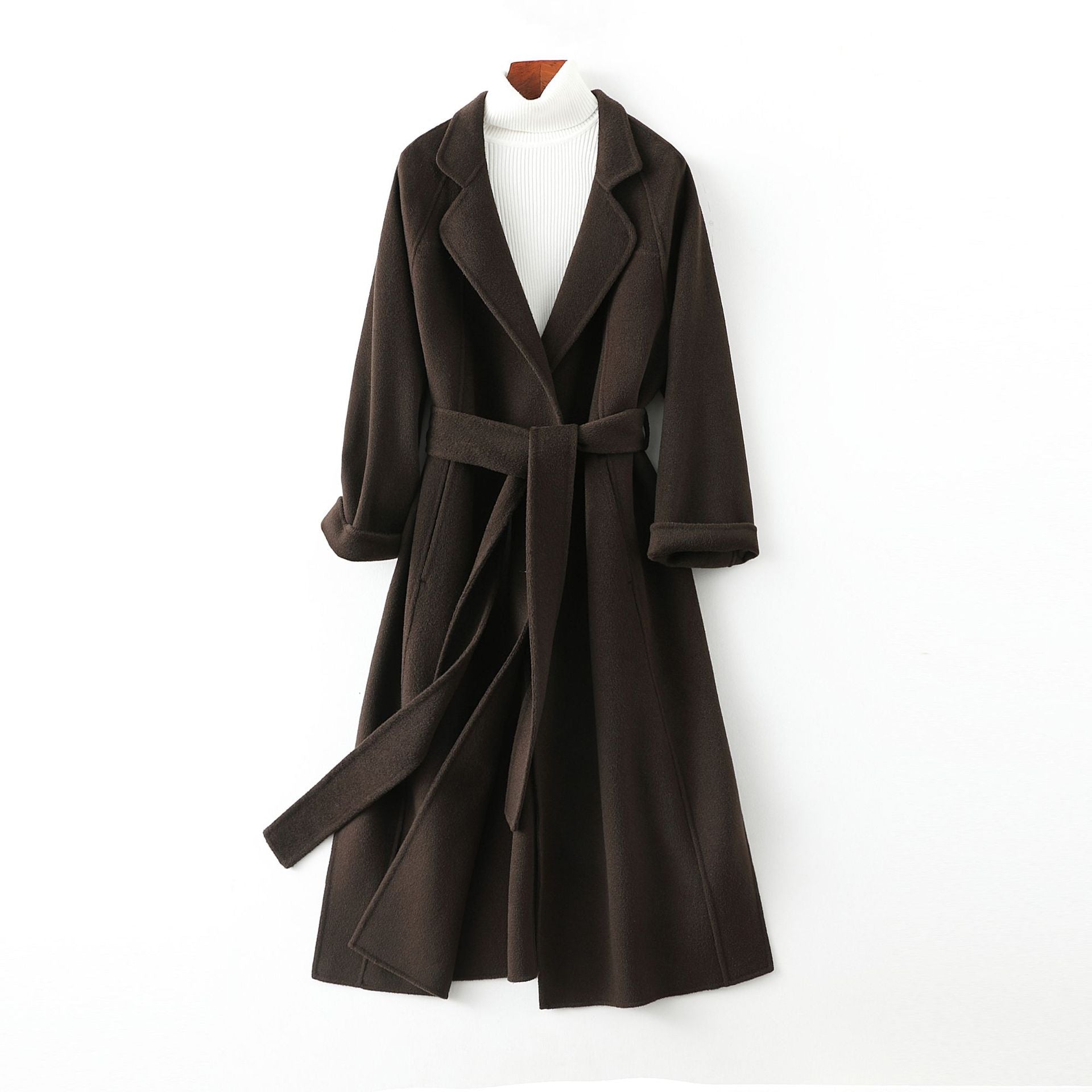 Long Belted Wool Coat for Women - Lia