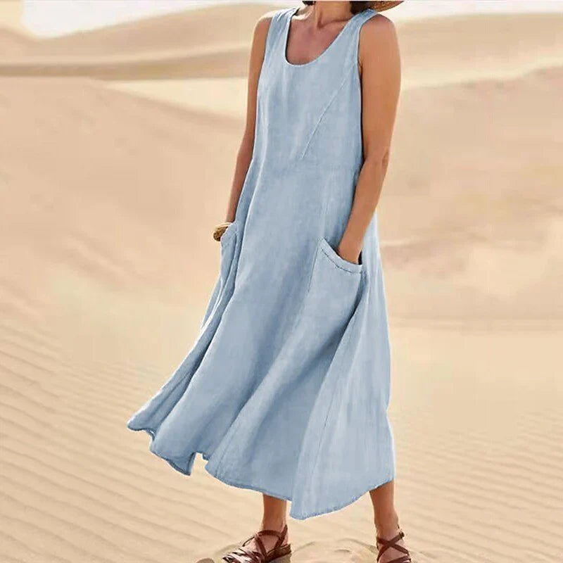 Casual Midi Summer Dress with Round Neck for Women | Comfortable Everyday Style