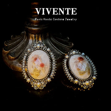 Silver Oval Vintage Stud Earrings with Pearl Detail for Women