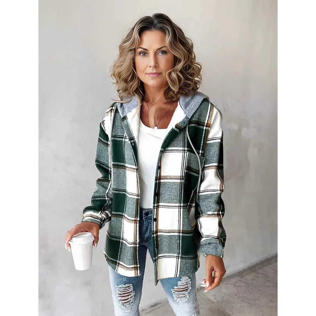 Plaid Button Down Long Sleeve Shirt for Women - Pamela