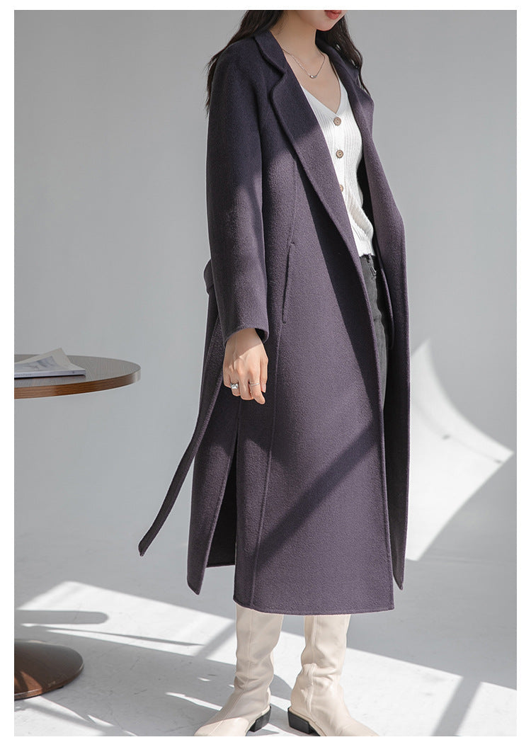 Long Belted Wool Coat for Women - Lia