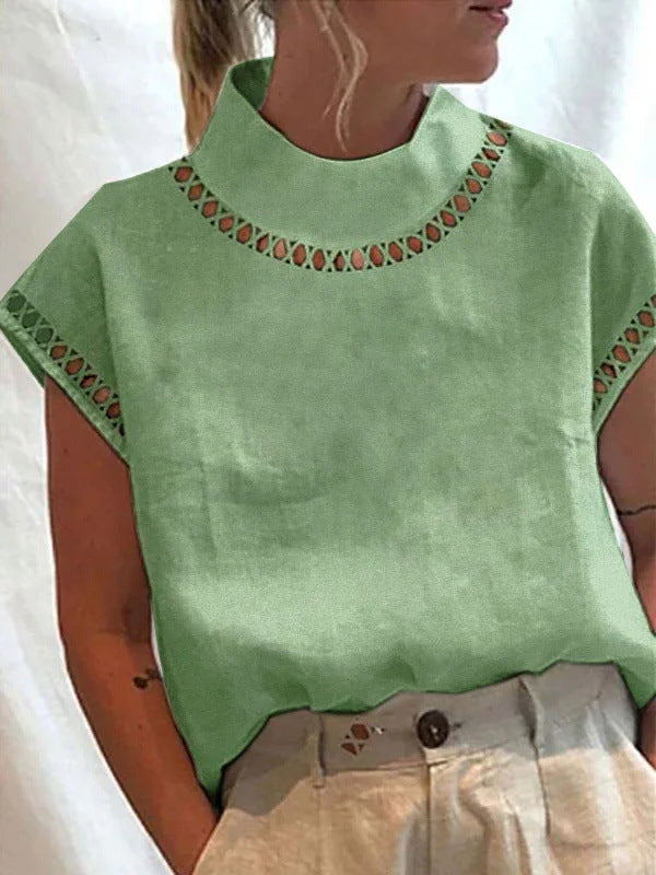 Short Sleeve Top with Cutout Trim for Women - Elisa