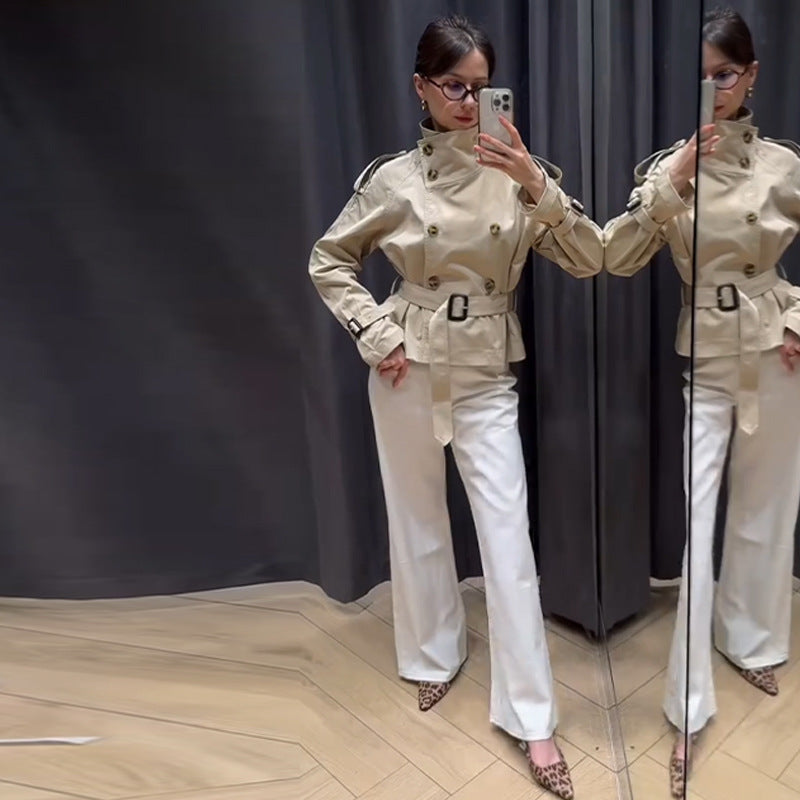 Women's Double Button Trench Coat | Belt