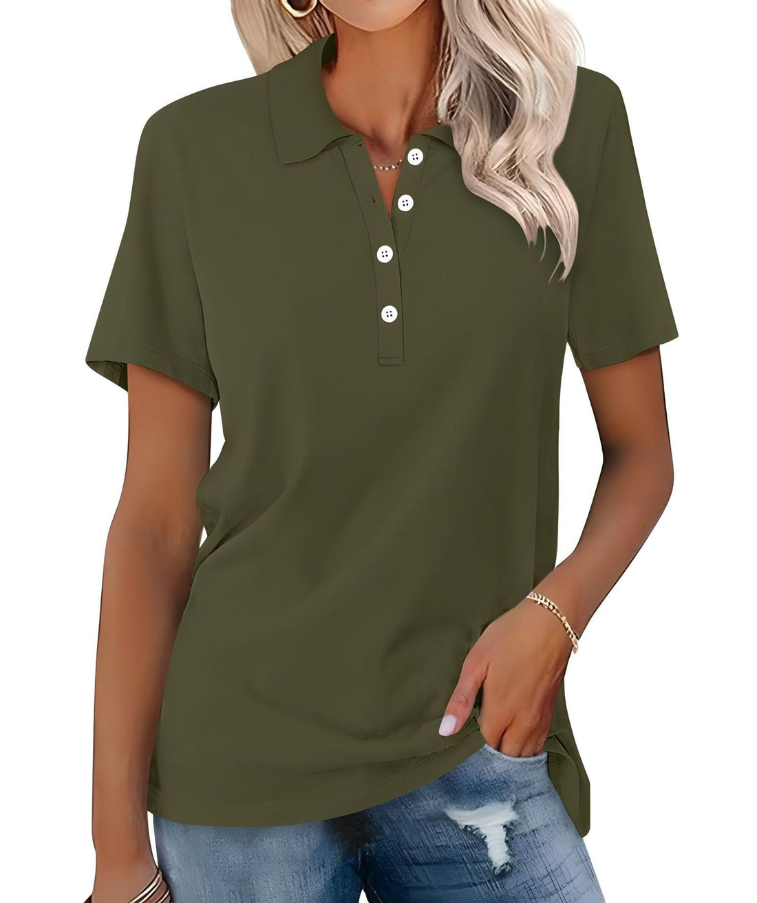 Soft Breathable Casual Polo Shirt with Short Sleeves for Women