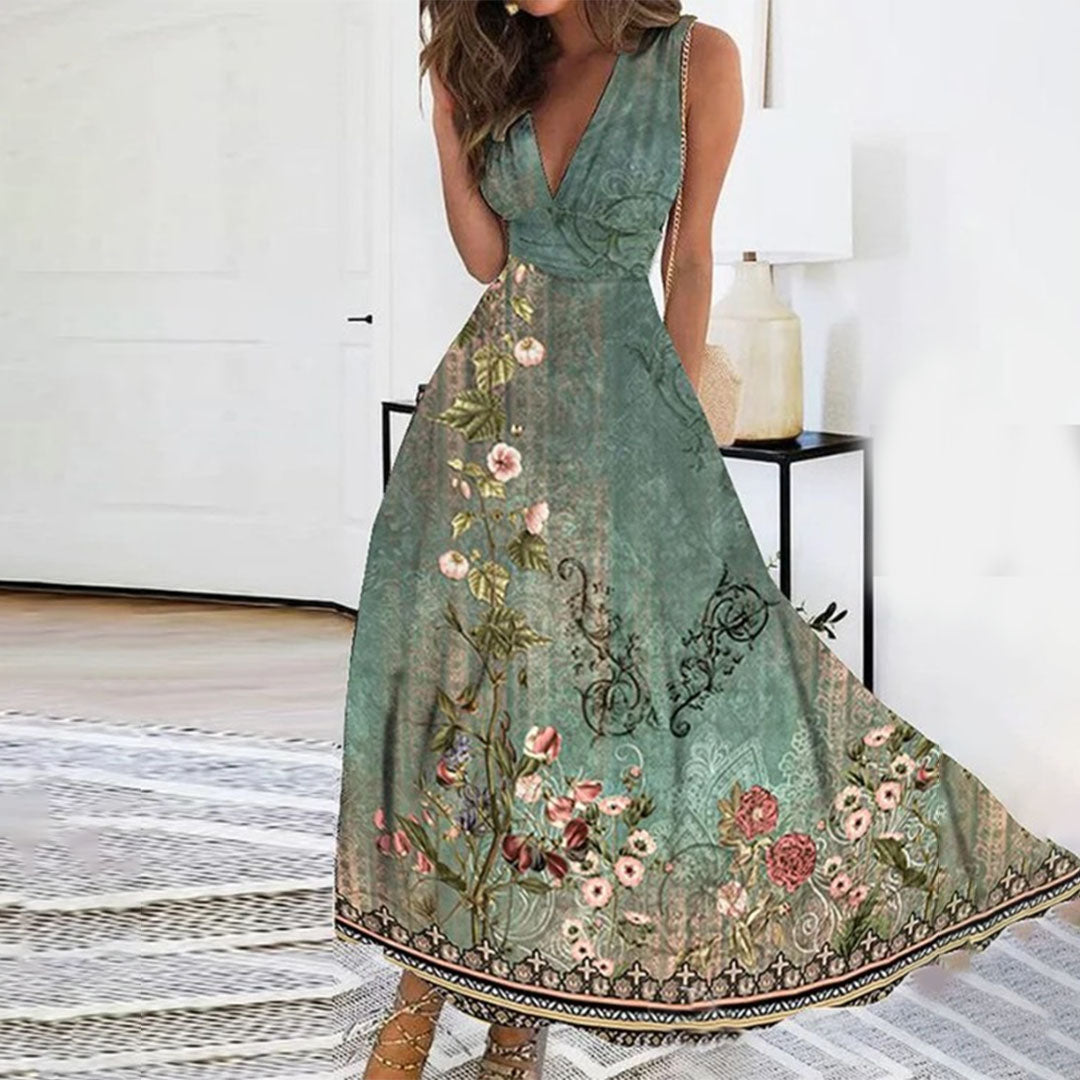 Airy Deep V-Neck Floral Maxi Dress for Women