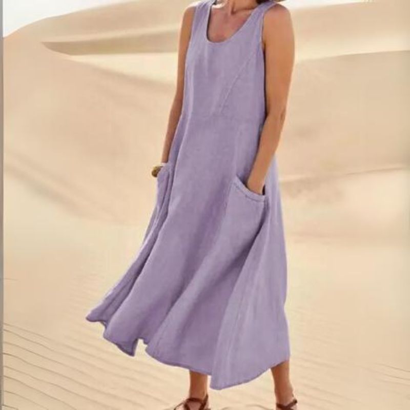 Casual Midi Summer Dress with Round Neck for Women | Comfortable Everyday Style