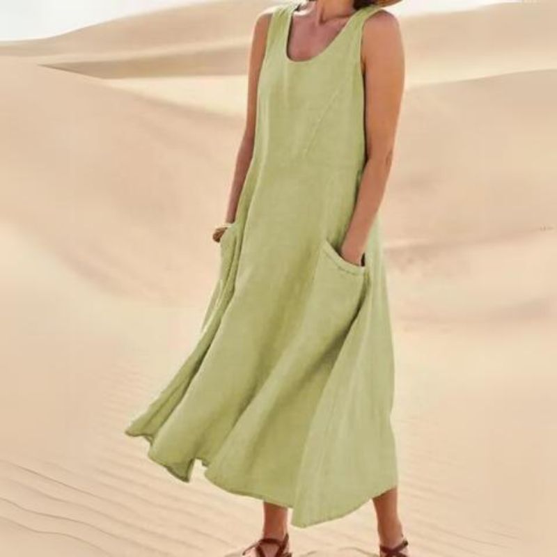 Casual Midi Summer Dress with Round Neck for Women | Comfortable Everyday Style