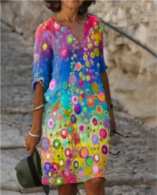 Casual Graphic Mini Dress for Women – Summer Comfort