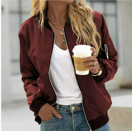 Casual Zipper Bomber Jacket for Women – Long Sleeve