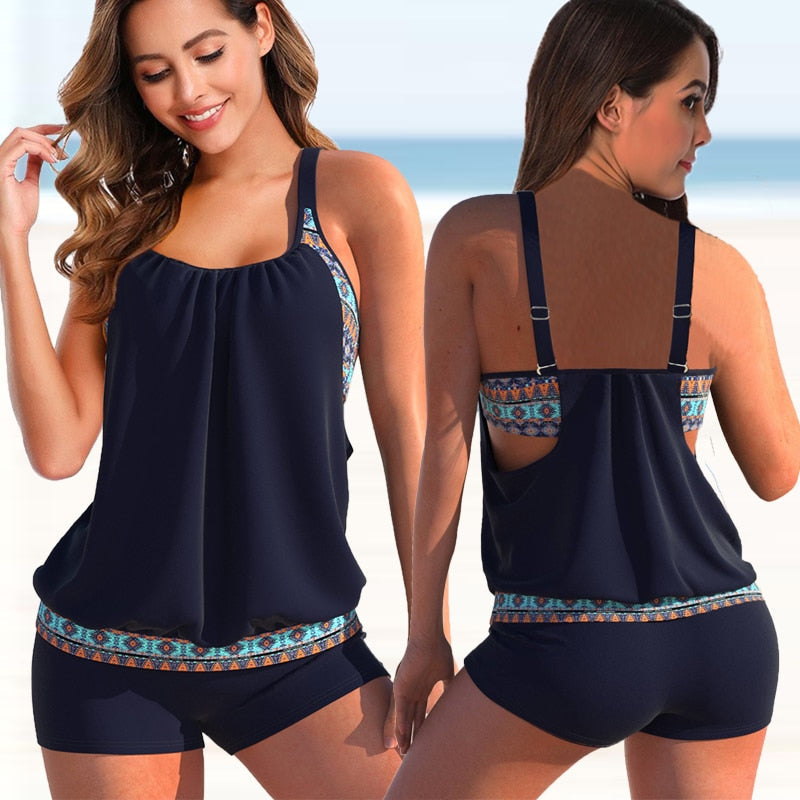 Stretchable Two-Piece Tankini Set for Women | Comfortable Swimwear