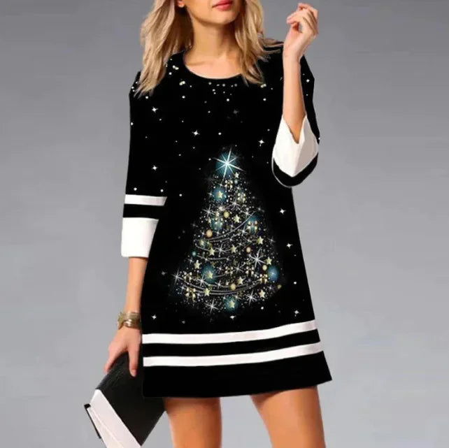 Casual Mini Christmas Dress for Women | 3/4 Sleeve Holiday Style