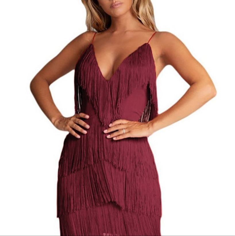 Bold Fringe Bodycon Mini Dress with Sleeveless Design for Women