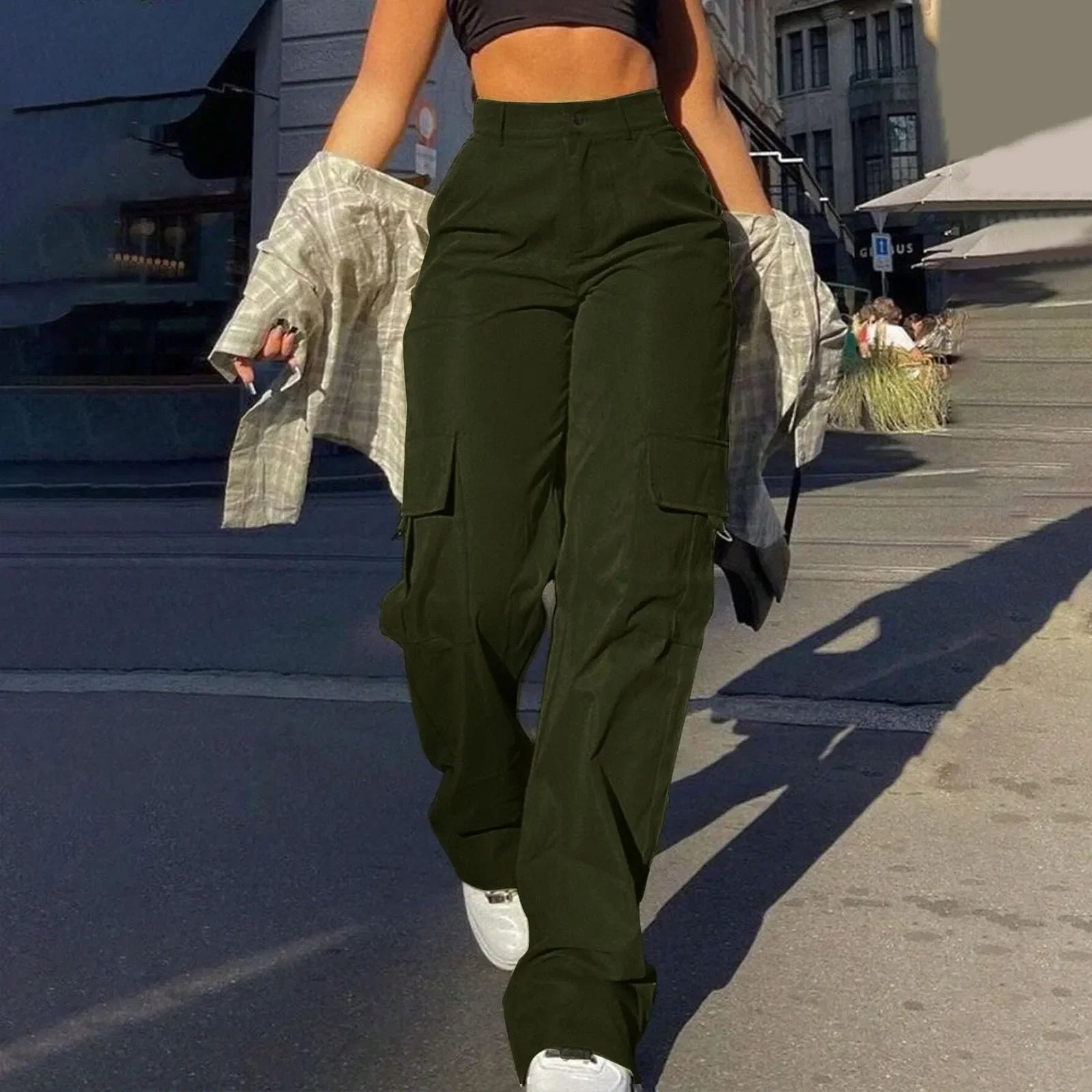 Women’s High Waist Cargo Trousers with Pockets
