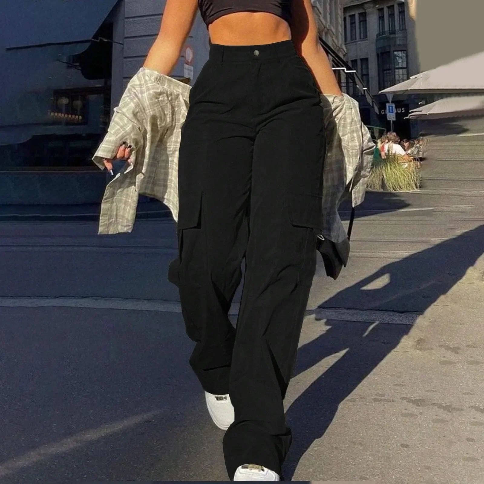 Women’s High Waist Cargo Trousers with Pockets