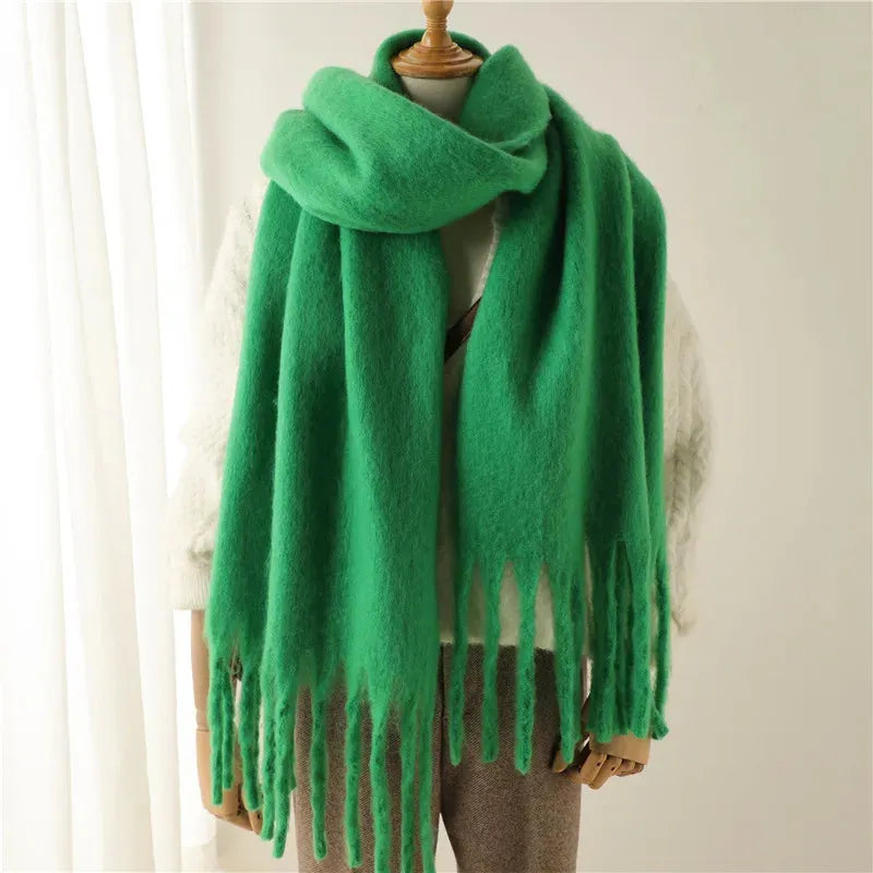 Chunky Knit Scarf with Fringe Trim for Women