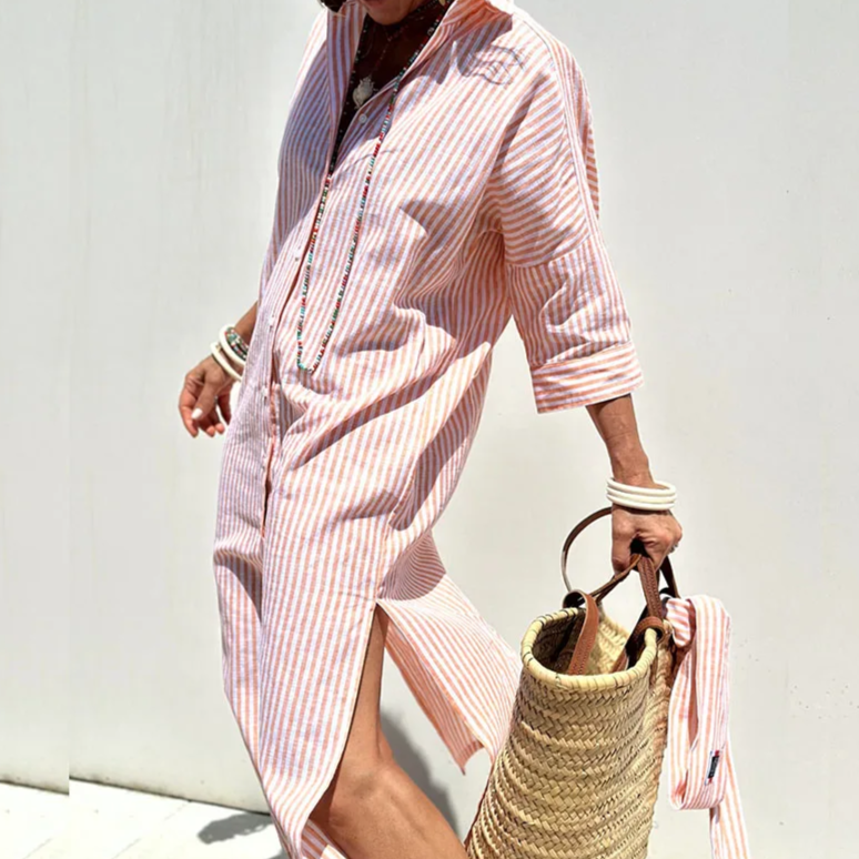 Striped Long Sleeve Shirt Dress Maxi for Women