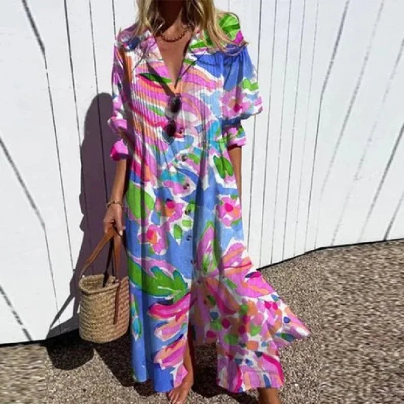 Boho Maxi Dress for Women – V-Neck & Flowy