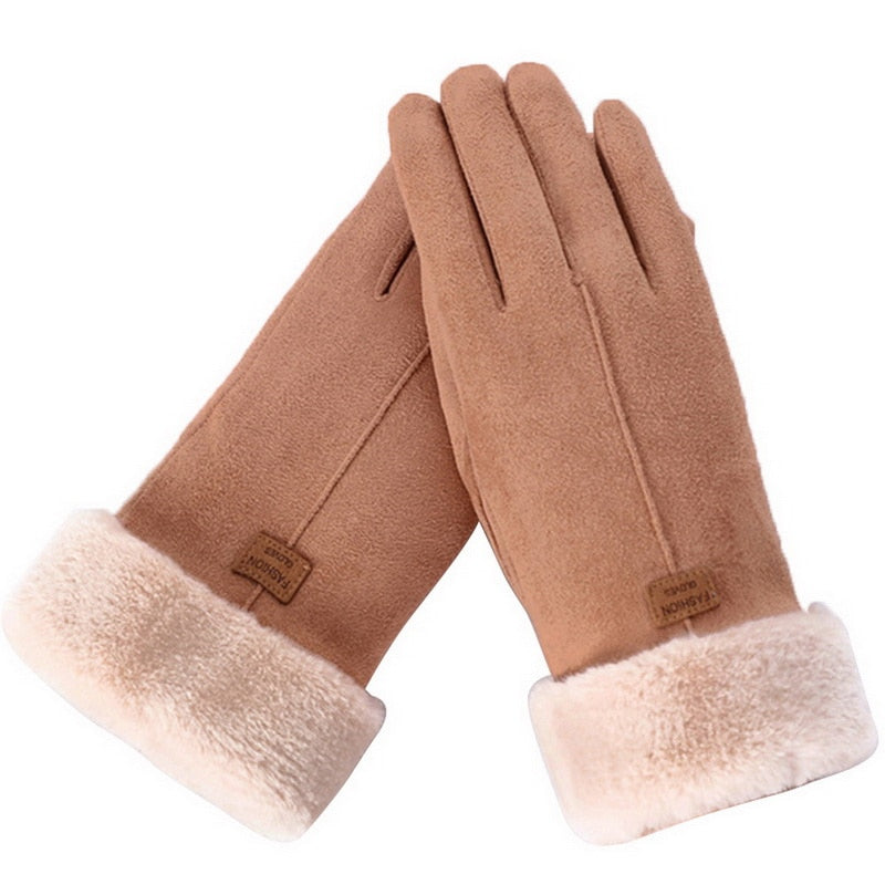 Soft Winter Gloves with Contrast Lining and Velvety Finish for Women