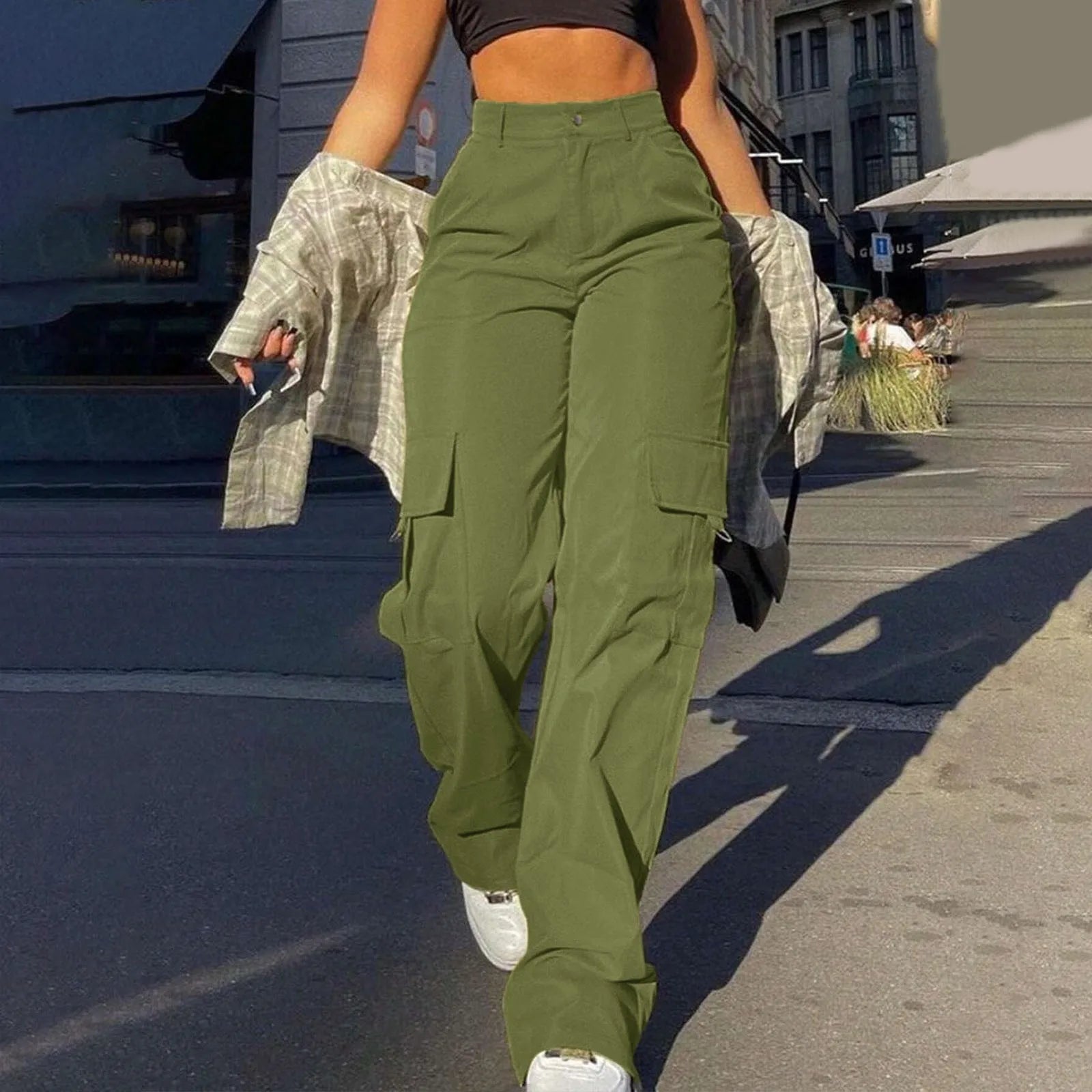 Women’s High Waist Cargo Trousers with Pockets
