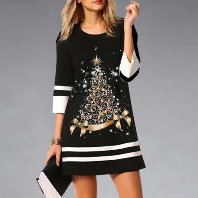 Casual Mini Christmas Dress for Women | 3/4 Sleeve Holiday Style