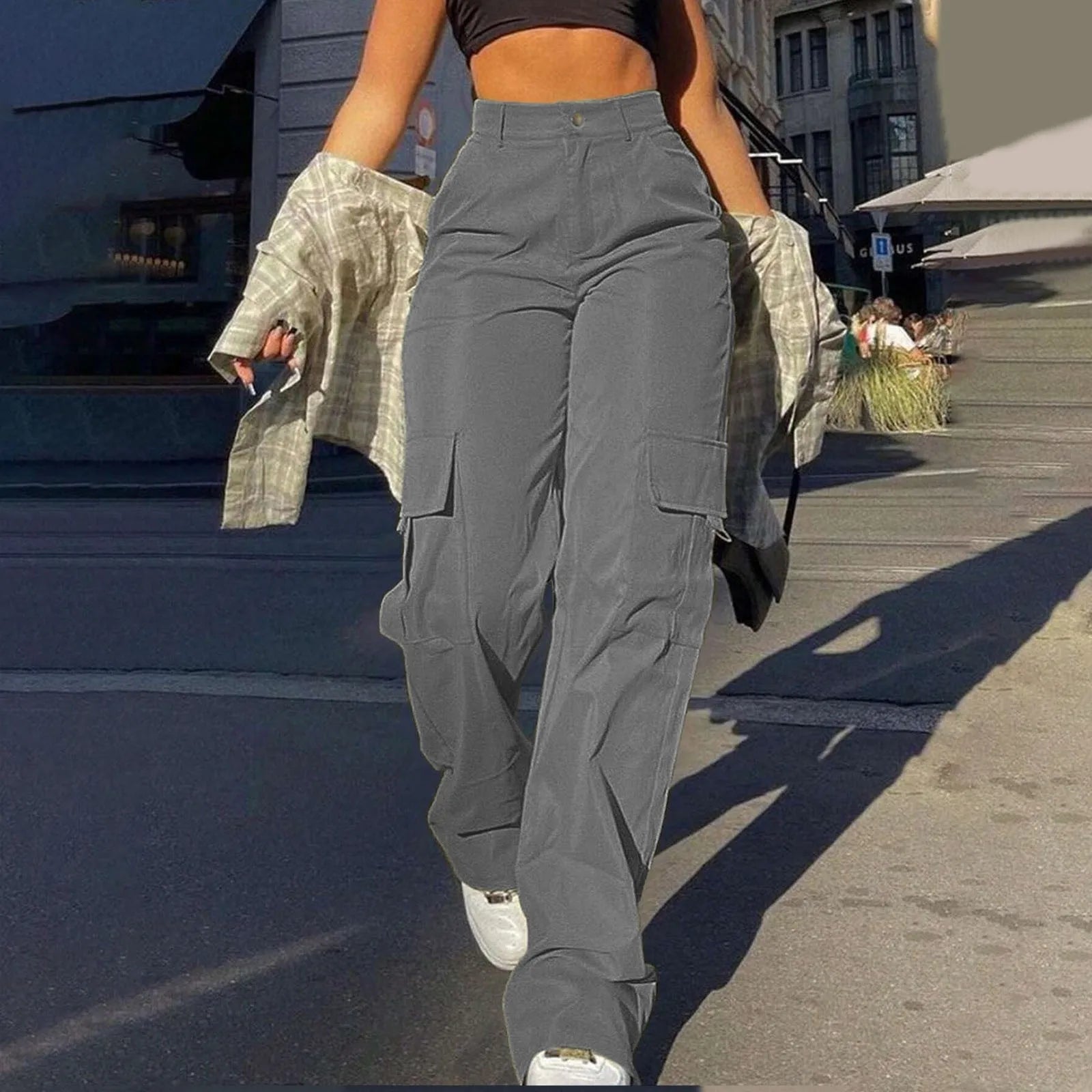 Women’s High Waist Cargo Trousers with Pockets
