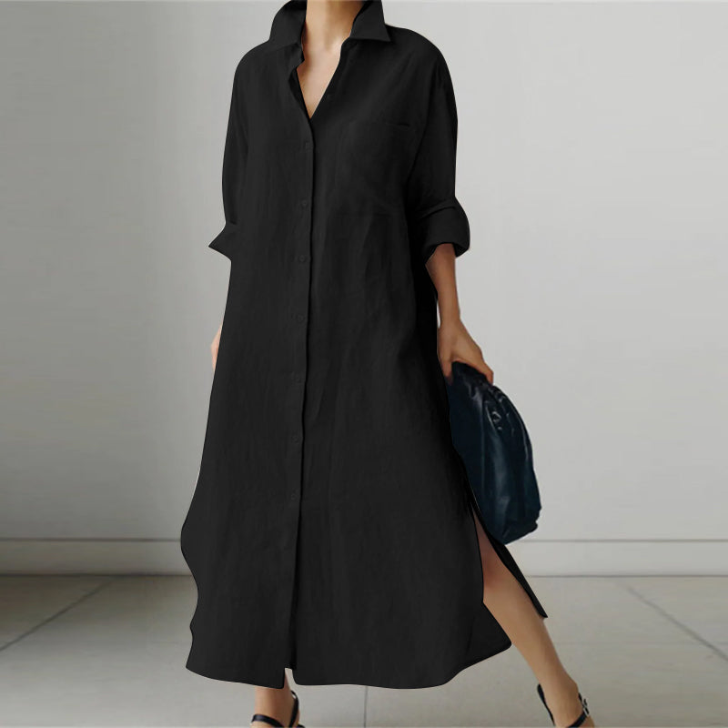 Casual Midi Shirt Dress with Button Front for Women