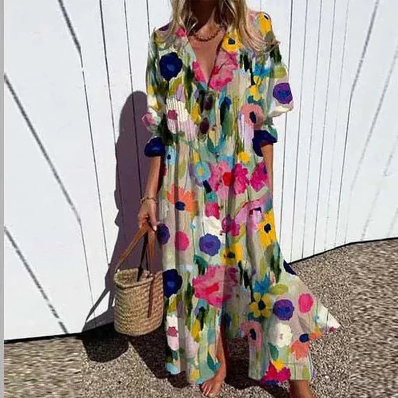 Boho Maxi Dress for Women – V-Neck & Flowy