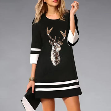Casual Mini Christmas Dress for Women | 3/4 Sleeve Holiday Style