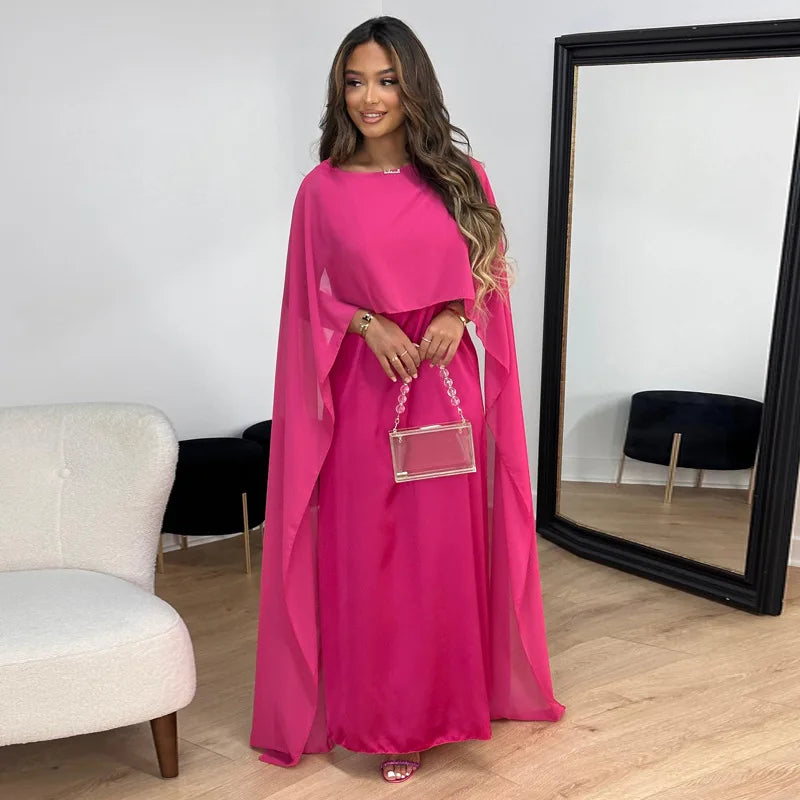 Elegant Maxi Dress with Cape Sleeves for Women | Sophisticated Evening Style