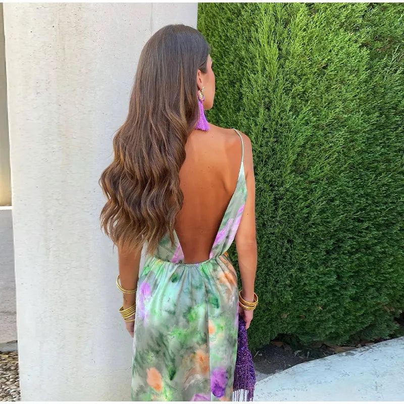Women’s Elegant Maxi Dress with Halo Dye Print