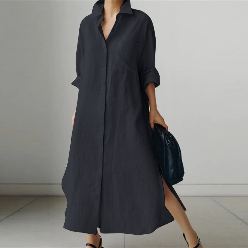 Casual Midi Shirt Dress with Button Front for Women
