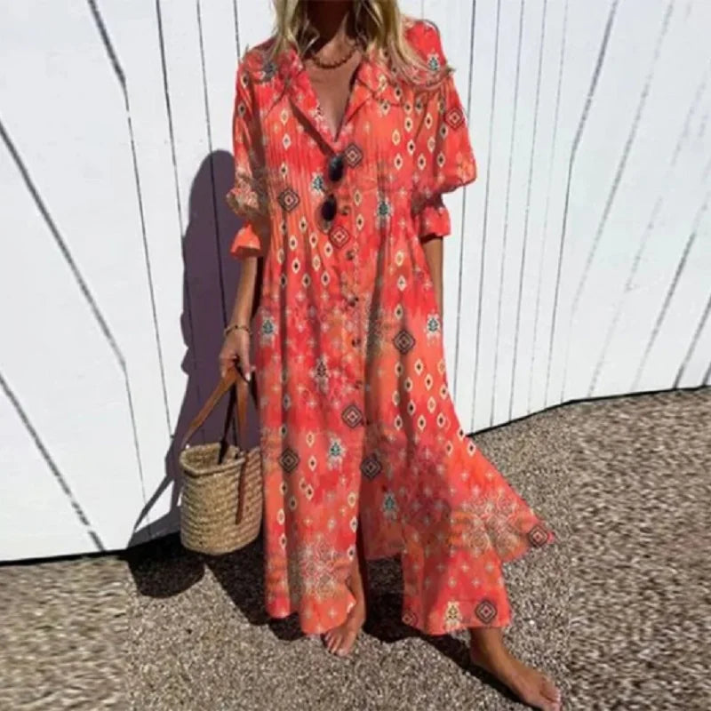 Boho Maxi Dress for Women – V-Neck & Flowy