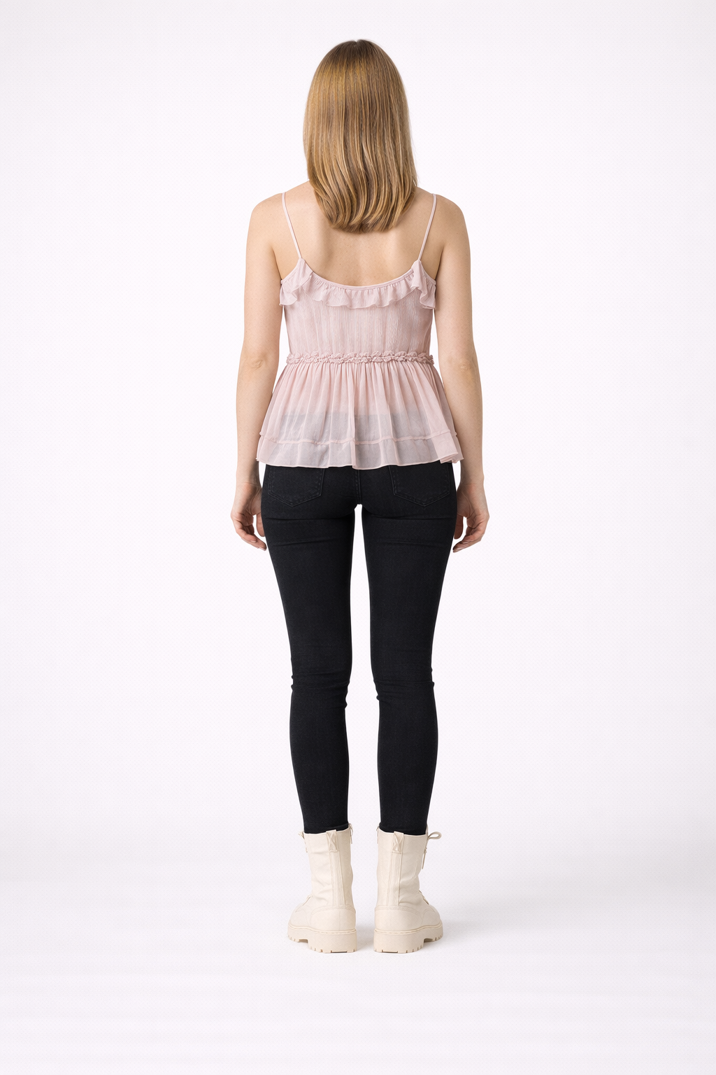 Elegante Top a Spalline Semi-trasparente con Decorazioni