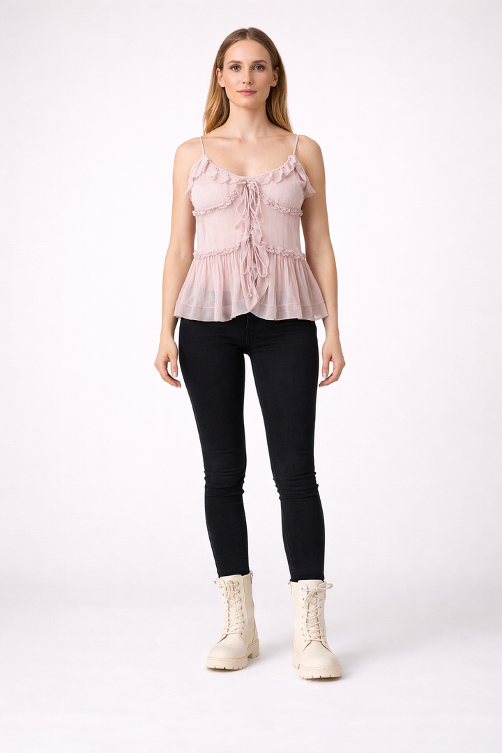 Elegante Top a Spalline Semi-trasparente con Decorazioni