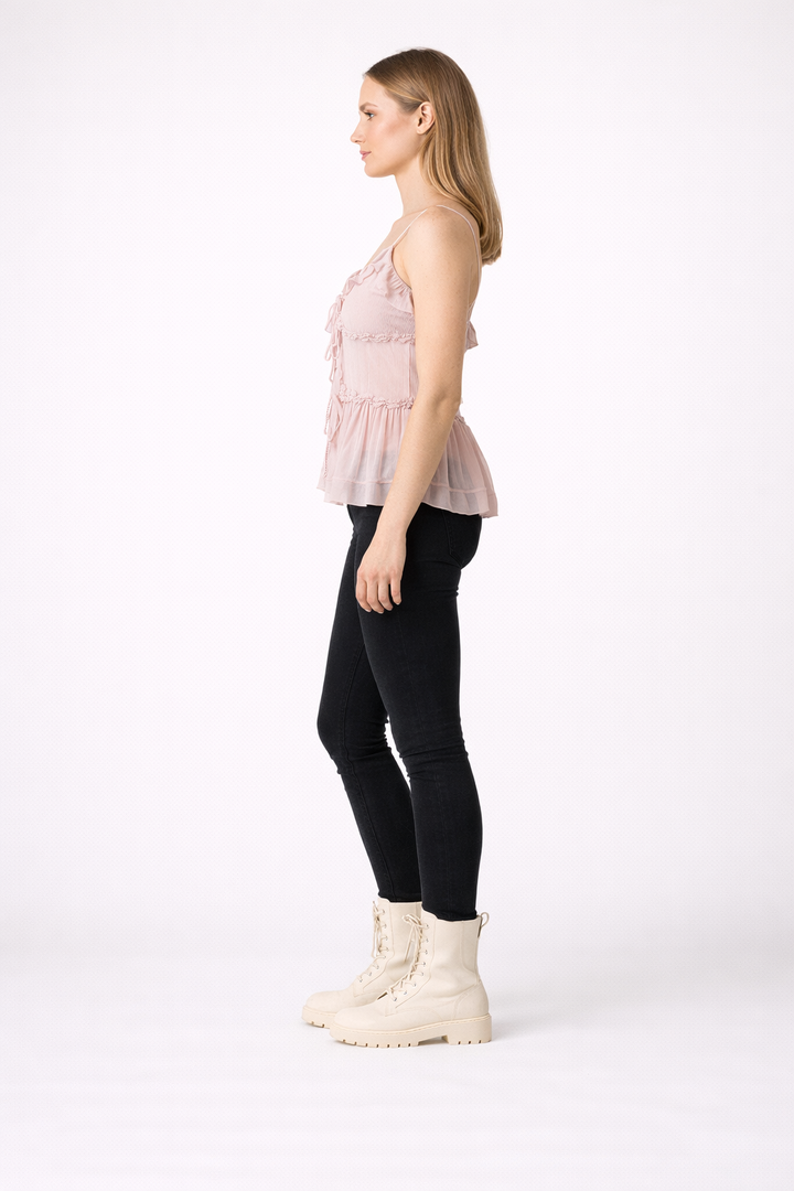Elegante Top a Spalline Semi-trasparente con Decorazioni