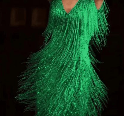 Sequin V-Neck Party Dress | Tassel