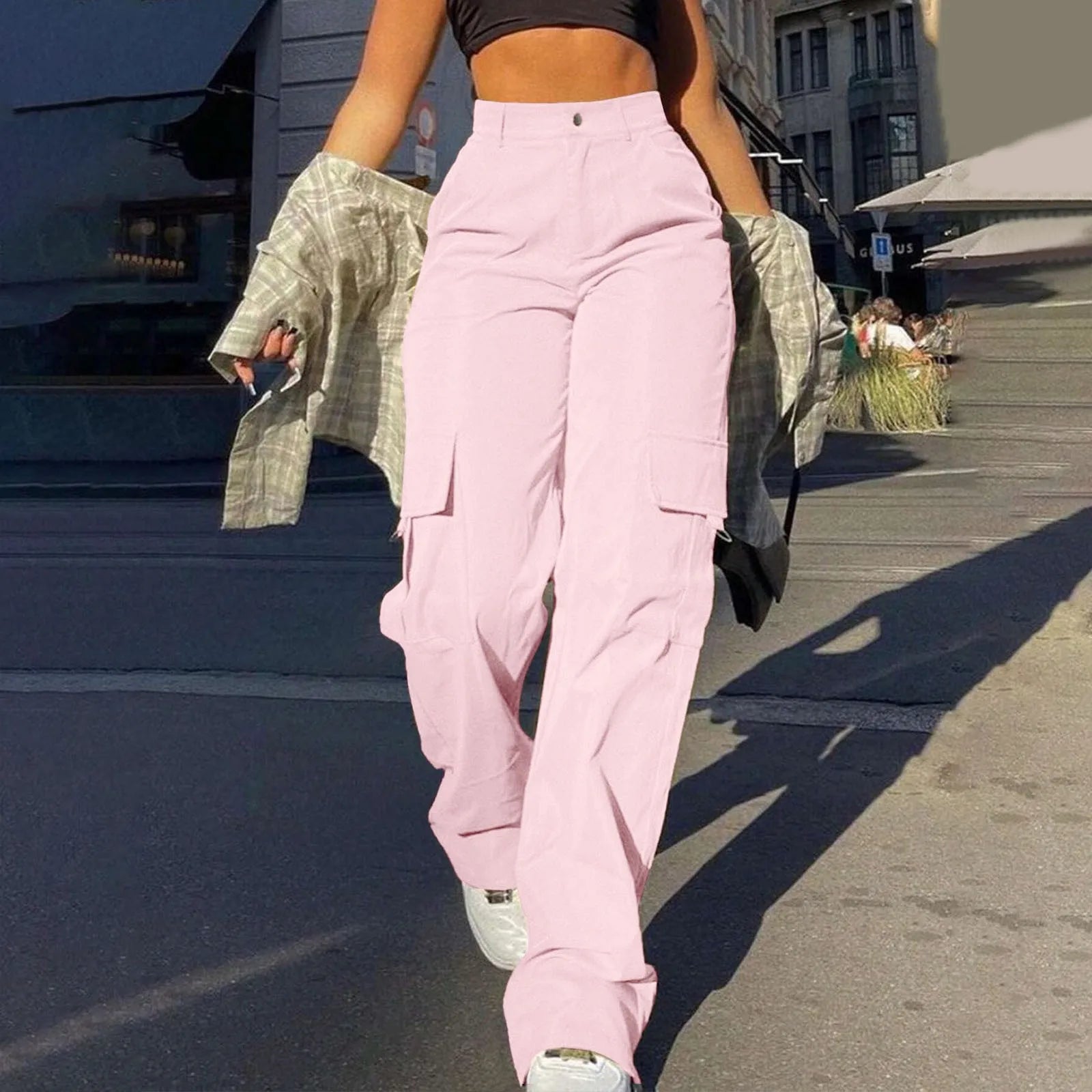 Women’s High Waist Cargo Trousers with Pockets