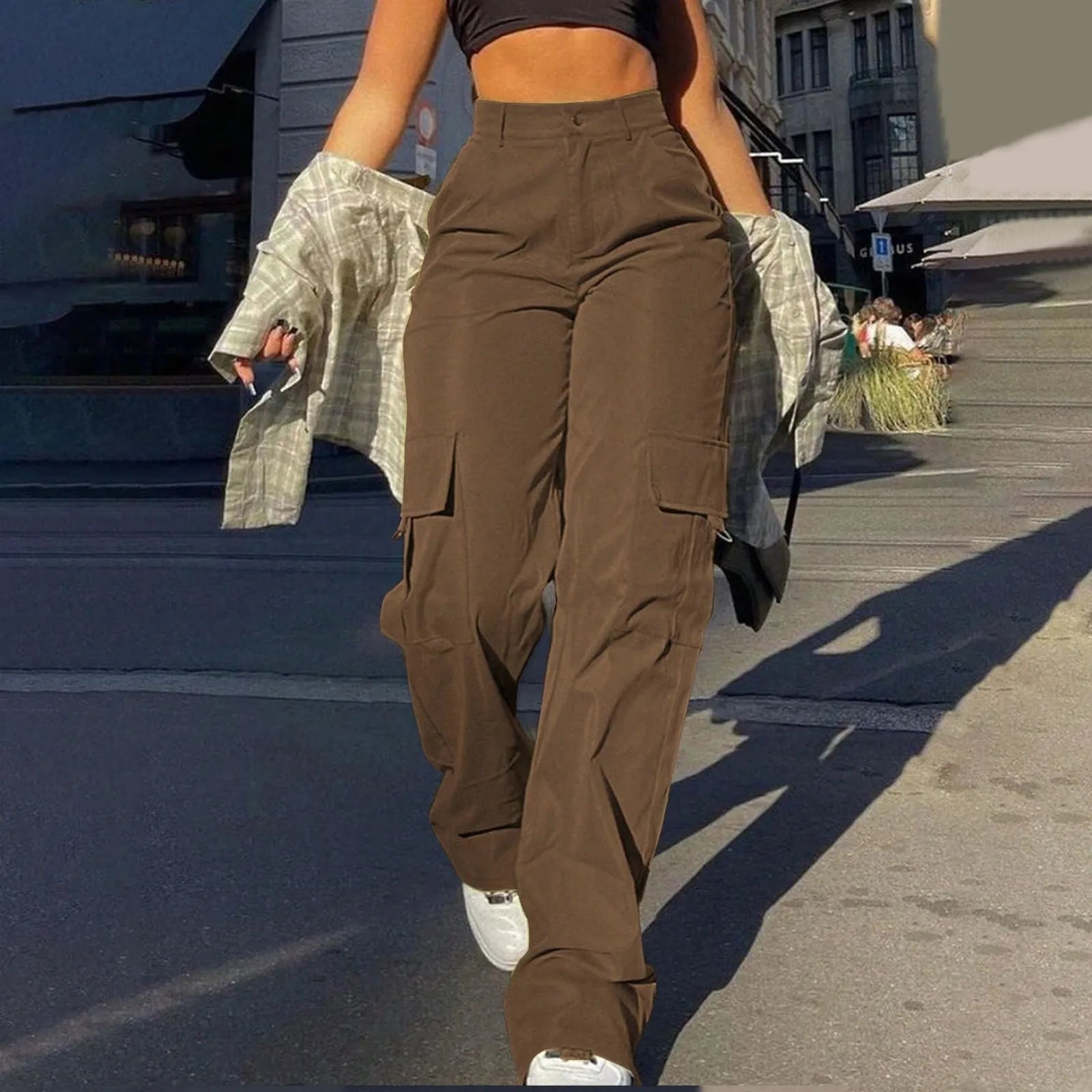 Women’s High Waist Cargo Trousers with Pockets