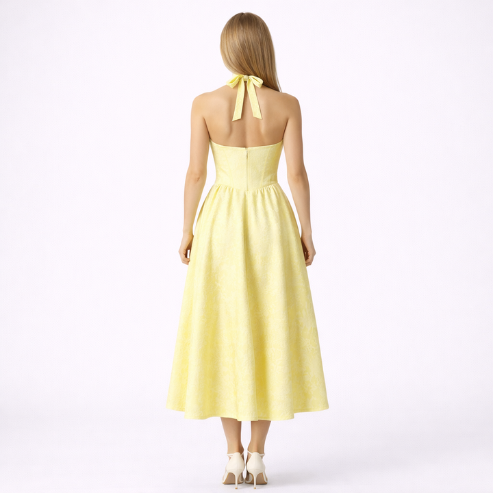Abito Midi Giallo con Scollo Halter
