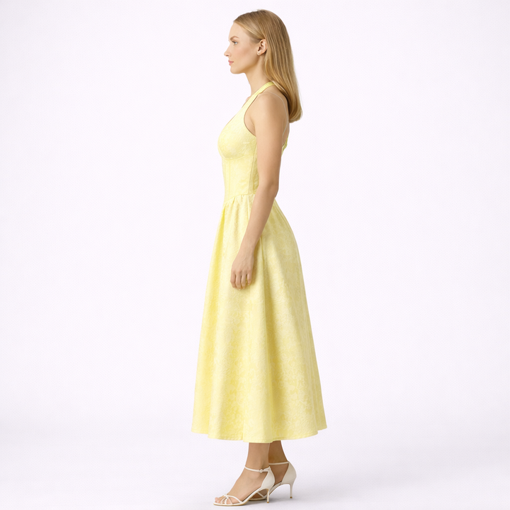 Abito Midi Giallo con Scollo Halter