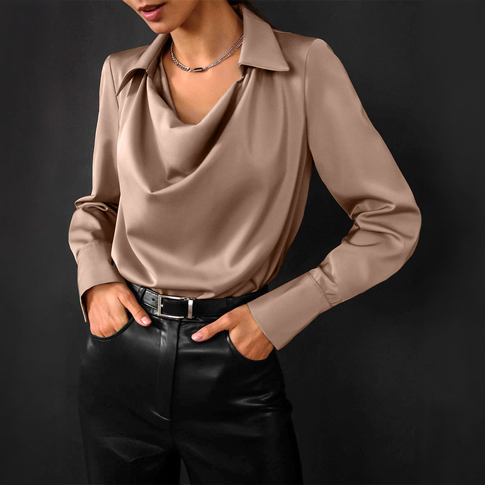 Soft Casual Blouse with Cowl Neck and Long Sleeves for Women
