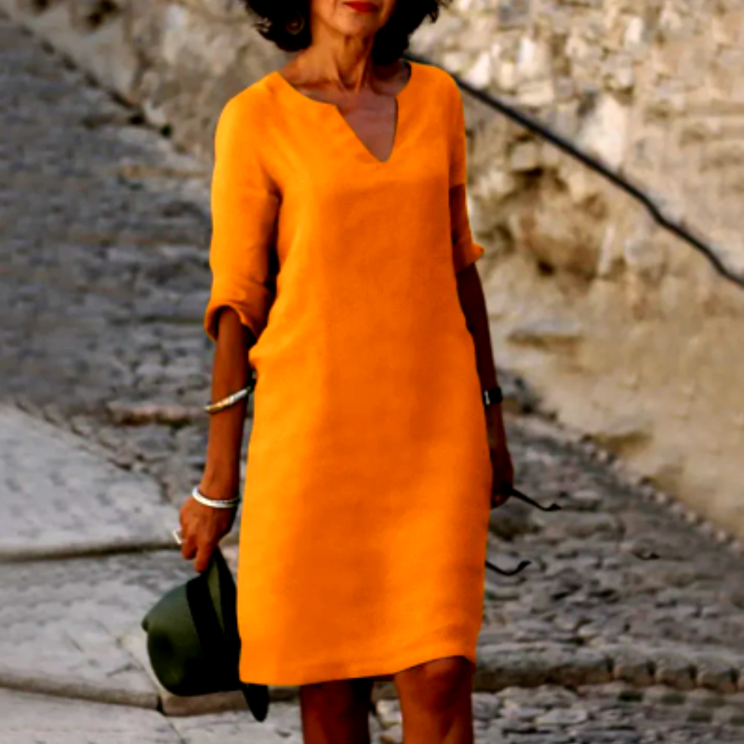 V-Neck Mini Dress for Women with 3/4 Sleeves