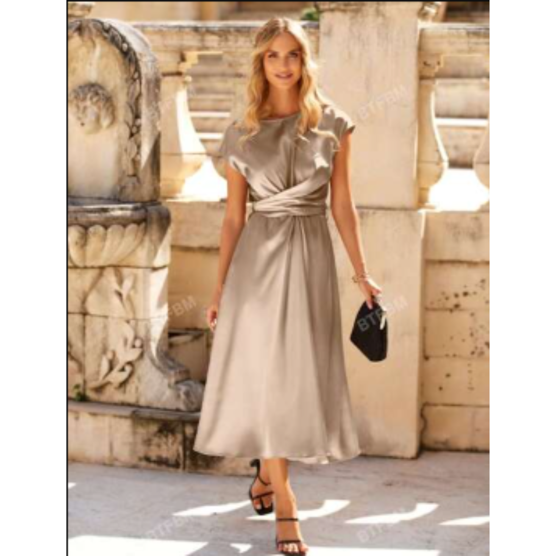 Soft Casual Wrap Dress with Short Sleeves for Women