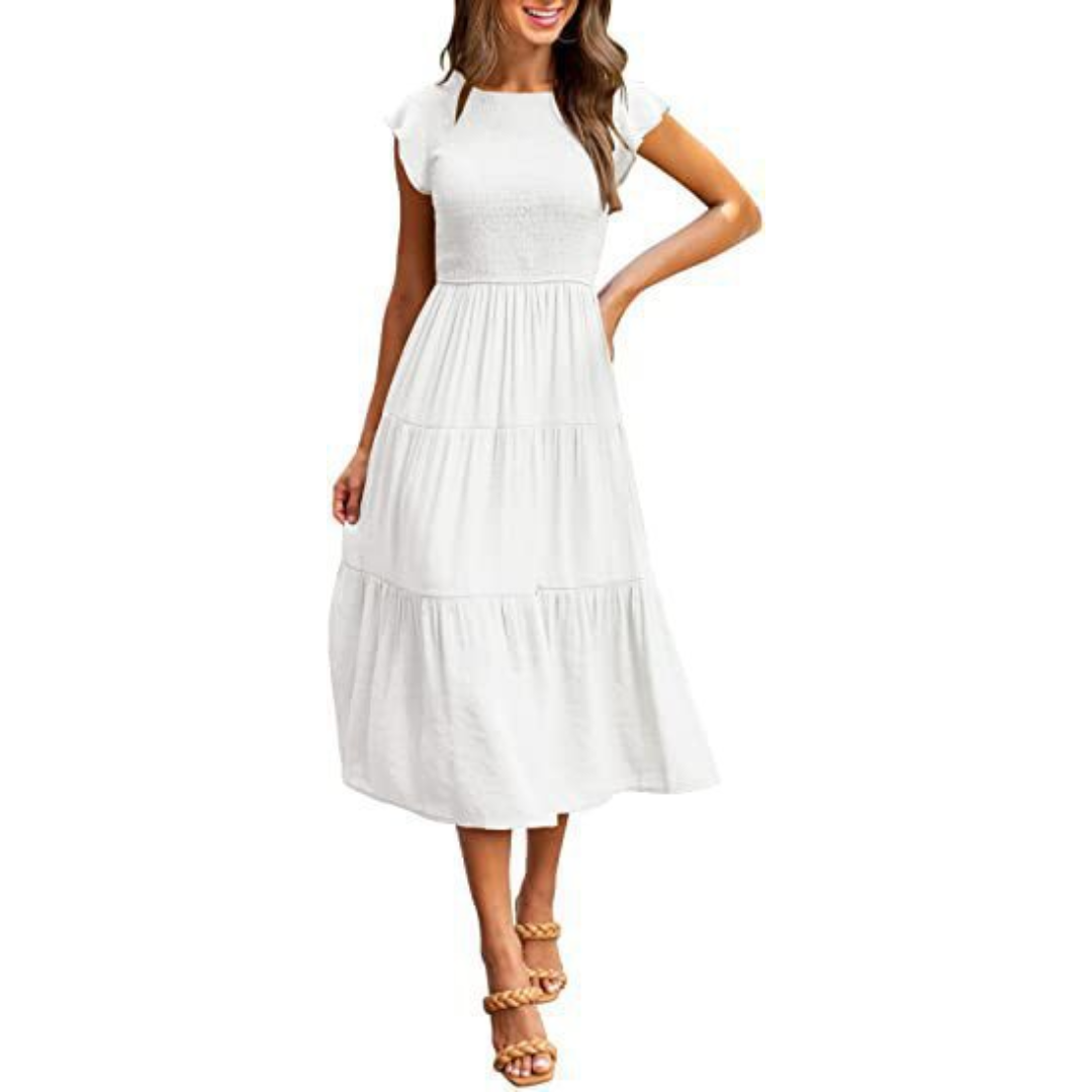 Vintage Midi Summer Dress with Round Neck for Women